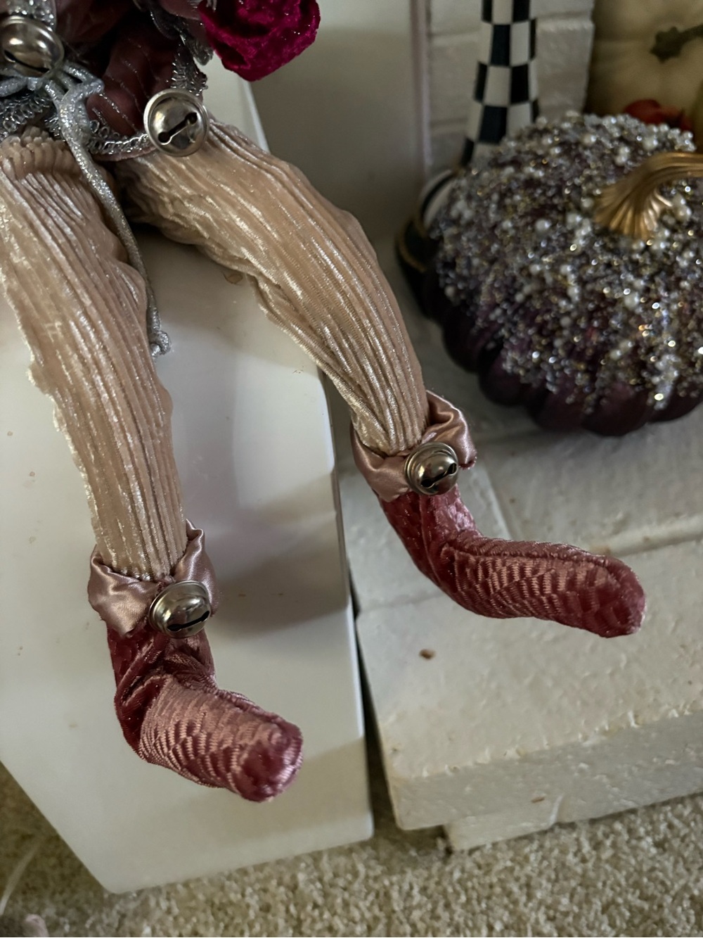 Kurt Adler Velvet Elf Doll in Dusty Rose, Burgundy and Cream - Picture 4 of 4